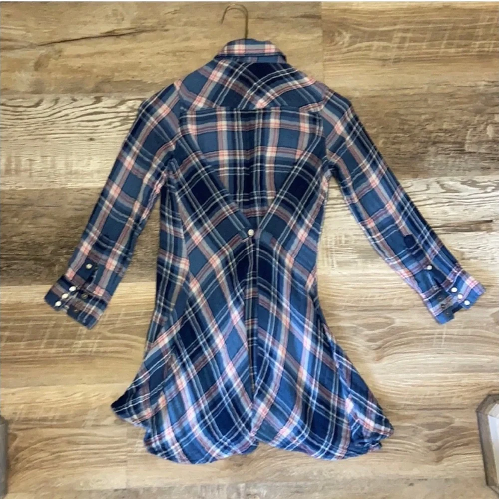 Ralph Lauren Girls Plaid Button-Front Dress in Navy and Pink